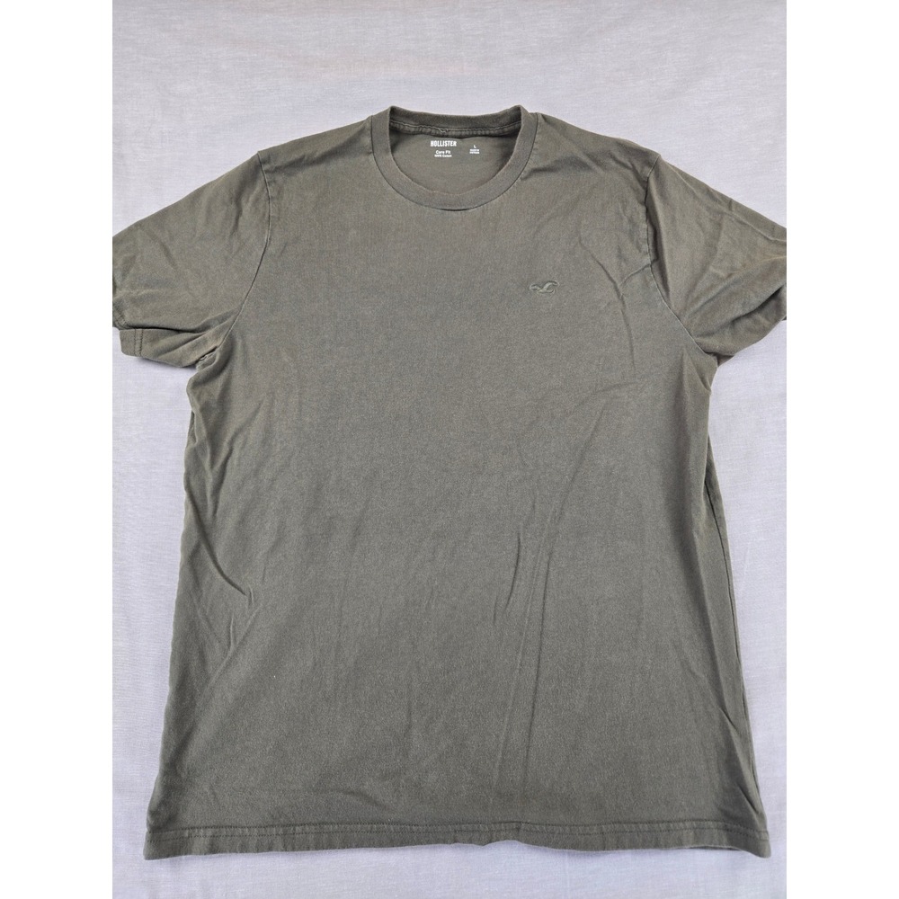 Hollister Mens Core Fit Cotton Crewneck T-Shirt Olive Green Large 100% Cotton